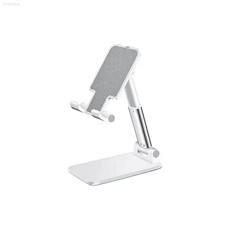 Adjustable white and silver phone stand.