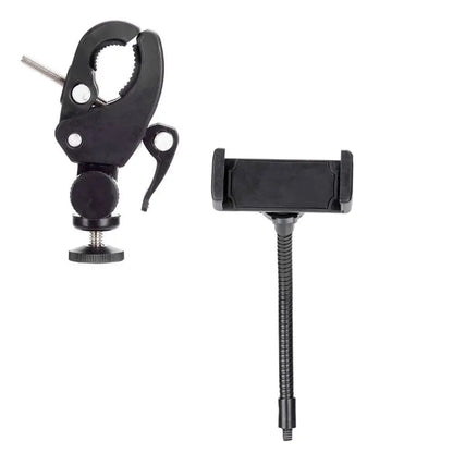 Black phone holder with clamp and flexible arm for the Level Up Your Selfies Tripod Stand Kit