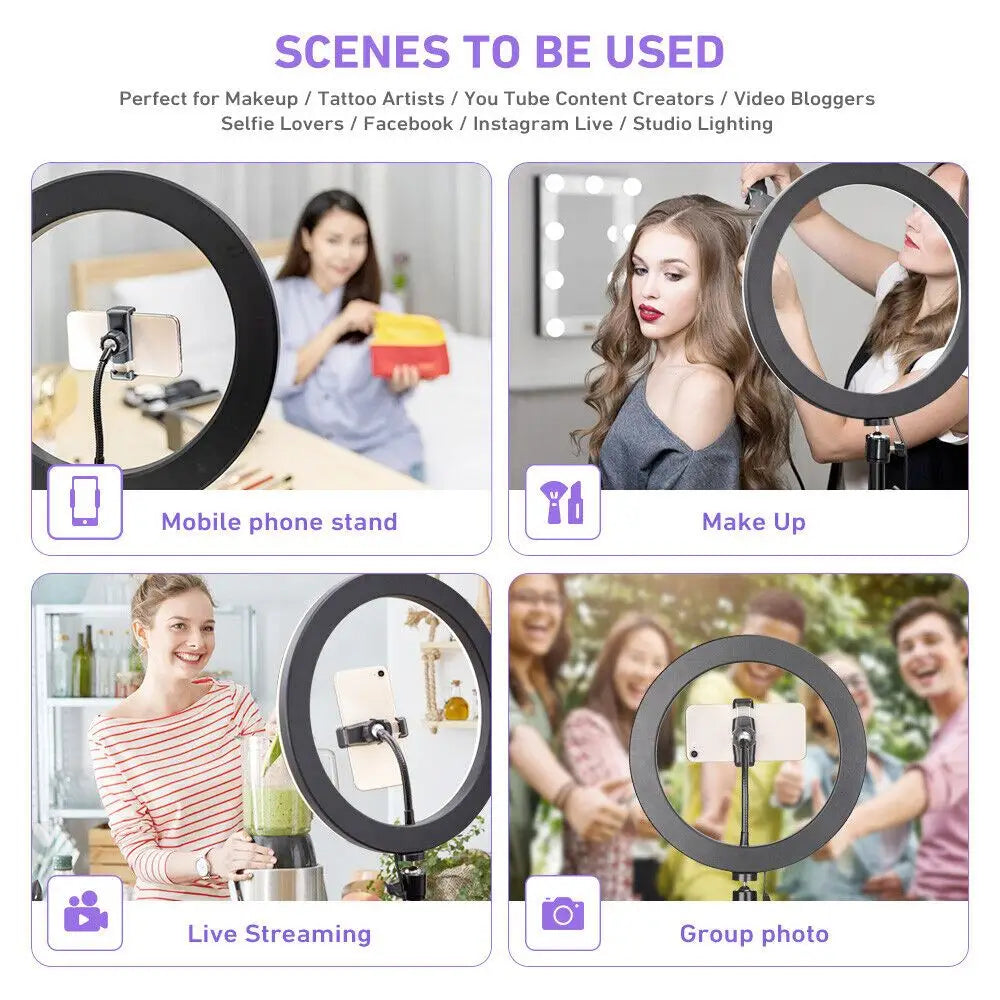 Examples of using the Level Up Your Selfies LED Ring Light Tripod Stand Kit