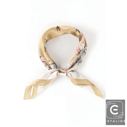 Light Blue Floral Printed Silky Square Scarf for Elegance - Estalios