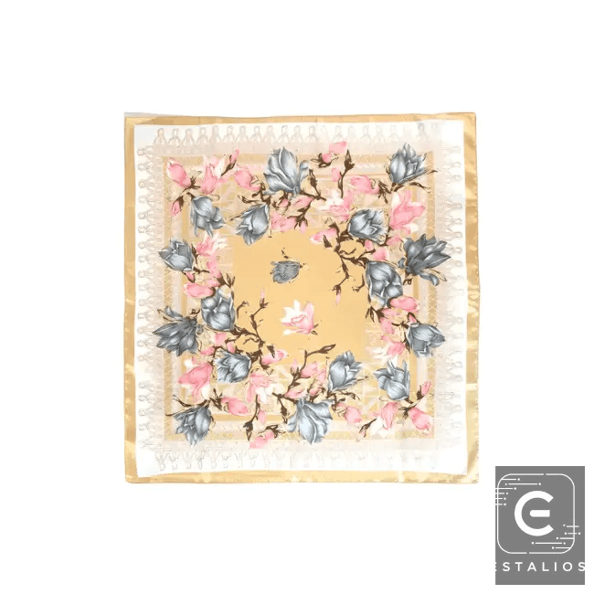 Light Blue Floral Printed Silky Square Scarf for Elegance - Estalios