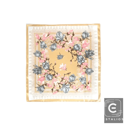 Light Blue Floral Printed Silky Square Scarf for Elegance - Estalios