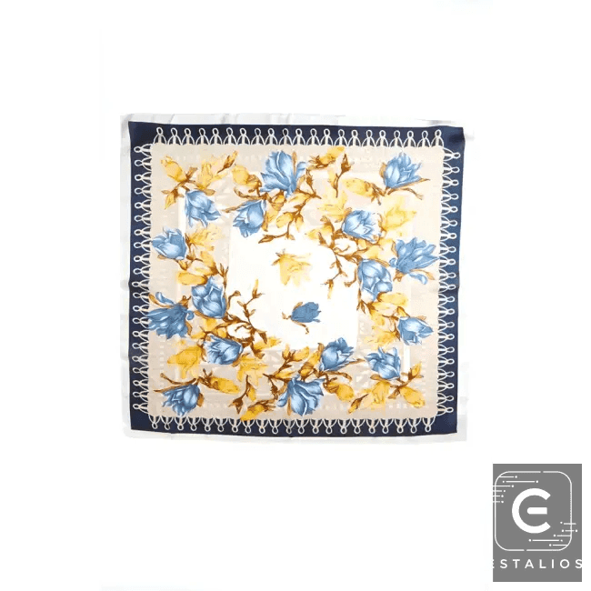 Light Blue Floral Printed Silky Square Scarf for Elegance - Estalios
