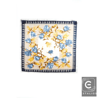 Light Blue Floral Printed Silky Square Scarf for Elegance - Estalios