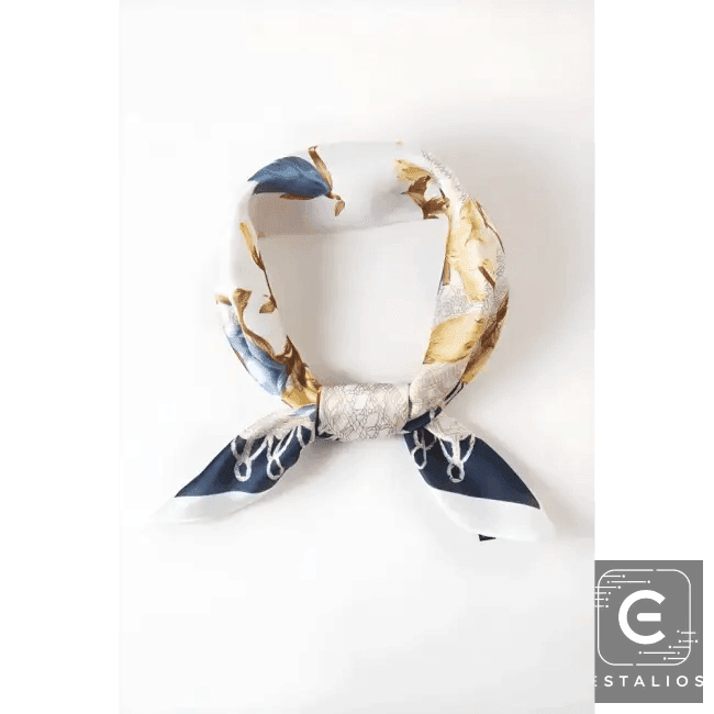 Light Blue Floral Printed Silky Square Scarf for Elegance - Estalios