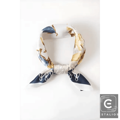 Light Blue Floral Printed Silky Square Scarf for Elegance - Estalios