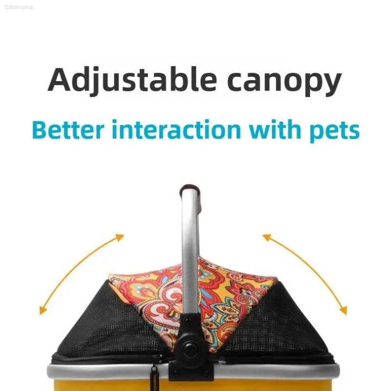 Adjustable pet carrier with canopy.