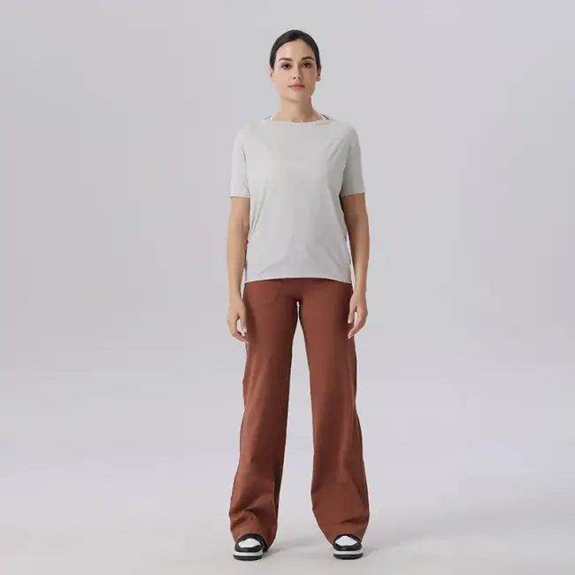 Lightweight Ice Silk Breathable Short Sleeved Yoga Outfit for Comfort.