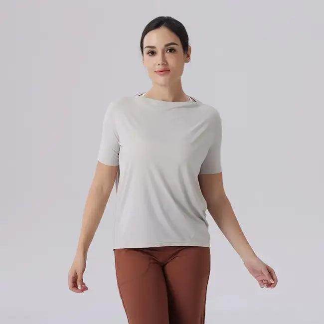 Lightweight Ice Silk Breathable Short Sleeved Yoga Outfit for Comfort.