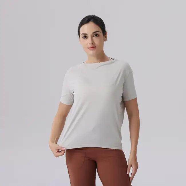 Lightweight Ice Silk Breathable Short Sleeved Yoga Outfit for Comfort.