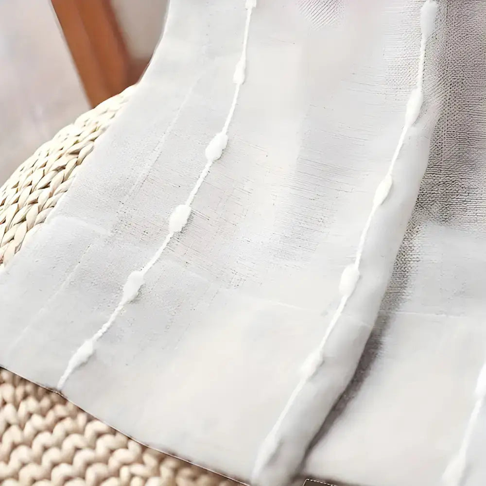 White linen sheer curtain with textured stripes in Linen Sheer Curtains & Wicker Charm