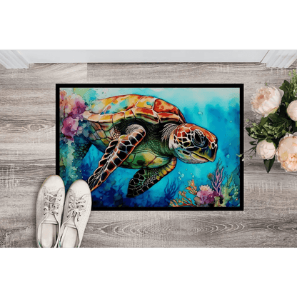 Turtle Tide Welcome: Dive into Style! Dive into coastal charm with our Sea Turtle Watercolor Doormat! This vibrant doormat brings a touch - Estalios