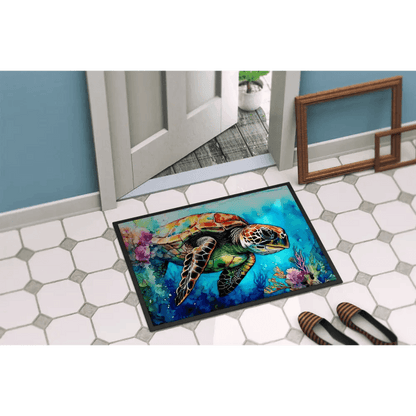 Turtle Tide Welcome: Dive into Style! Dive into coastal charm with our Sea Turtle Watercolor Doormat! This vibrant doormat brings a touch - Estalios