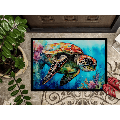 Turtle Tide Welcome: Dive into Style! Dive into coastal charm with our Sea Turtle Watercolor Doormat! This vibrant doormat brings a touch - Estalios