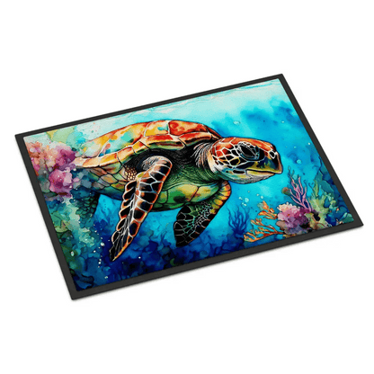 Turtle Tide Welcome: Dive into Style! Dive into coastal charm with our Sea Turtle Watercolor Doormat! This vibrant doormat brings a touch - Estalios