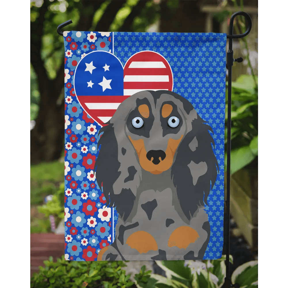 Wiener Dog Wonders: Patriotic Pride Garden Flag! **product Description:** Show off your Love for Dachshunds and your Country - Estalios