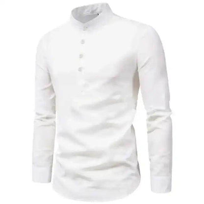 Comfortable Loose Black Linen Shirt with Rolled Sleeves - Estalios