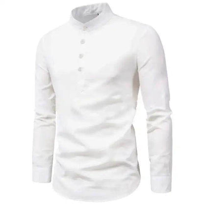 Comfortable Loose Black Linen Shirt with Rolled Sleeves - Estalios