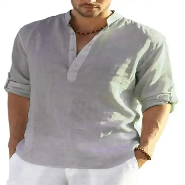 Gray linen shirt from Loose Linen Shirts For Men for casual style in Asian XXL size