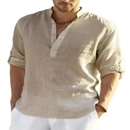 Beige linen shirt from Loose Linen Shirts For Men, perfect for casual wear in Asian XXL sold