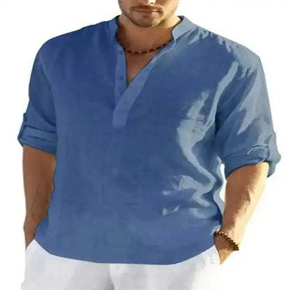 Blue linen shirt from Loose Linen Shirts For Men, perfect for a casual men loose look