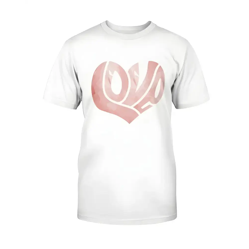 White Love Canvas Unisex T-Shirt with pink heart design in Heather Prism Lilac