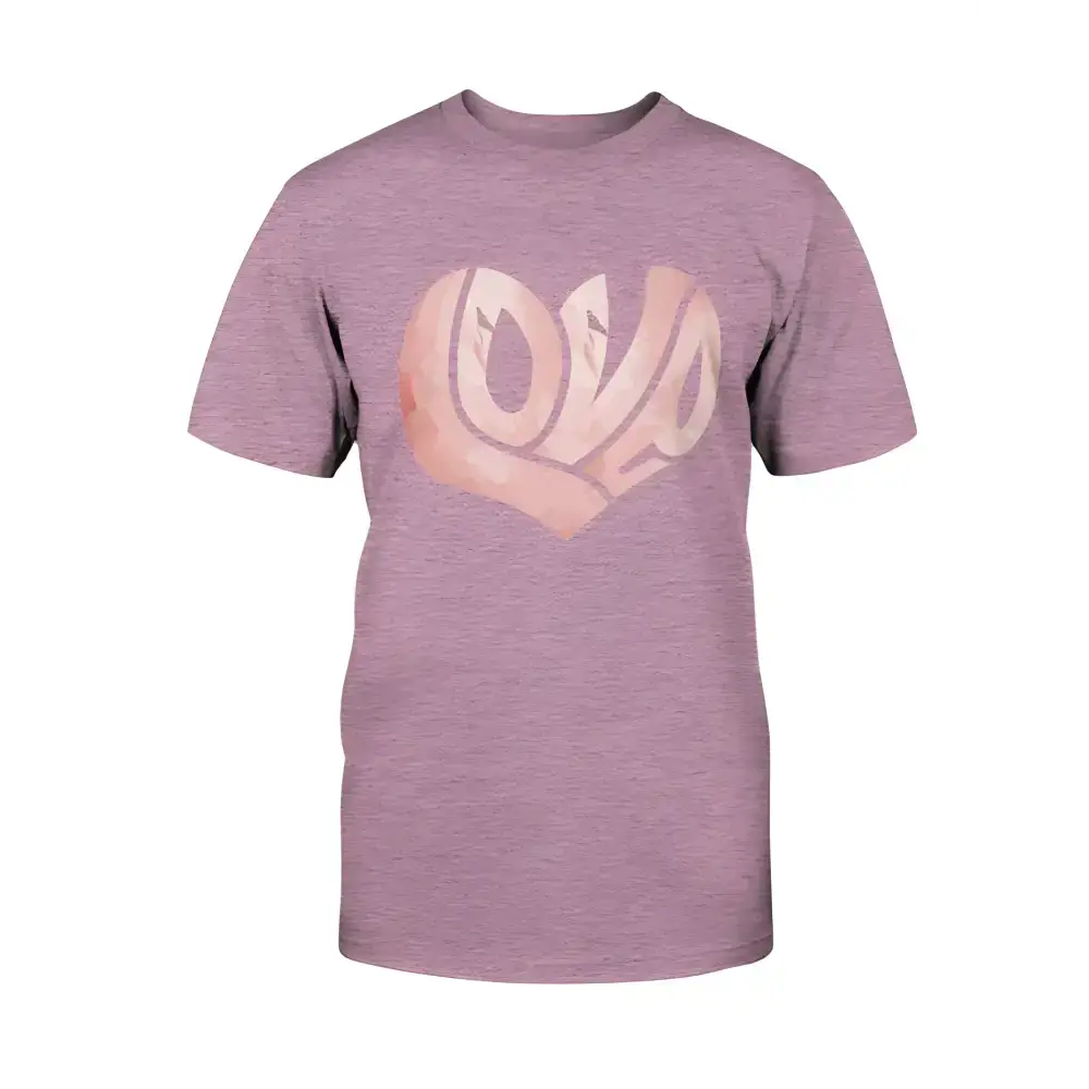 Mauve Love Canvas Unisex T-Shirt with heart design in Heather Prism Lilac