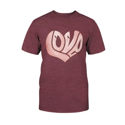 Maroon Love Canvas Unisex T-Shirt featuring a cute heart-shaped design