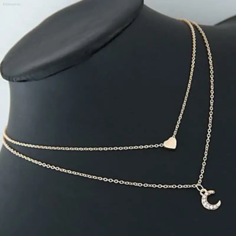 🌙 Love in Layers – Moon and Heart Two Layer Necklace | Stunning Accessory for Every Outfit EstaliosShop  EstaliosShop