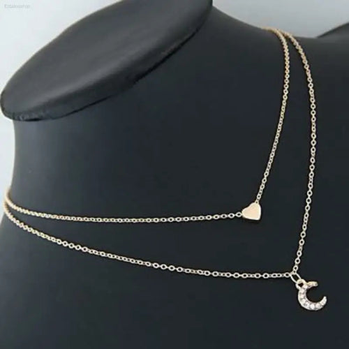 🌙 Love in Layers – Moon and Heart Two Layer Necklace | Stunning Accessory for Every Outfit EstaliosShop  EstaliosShop