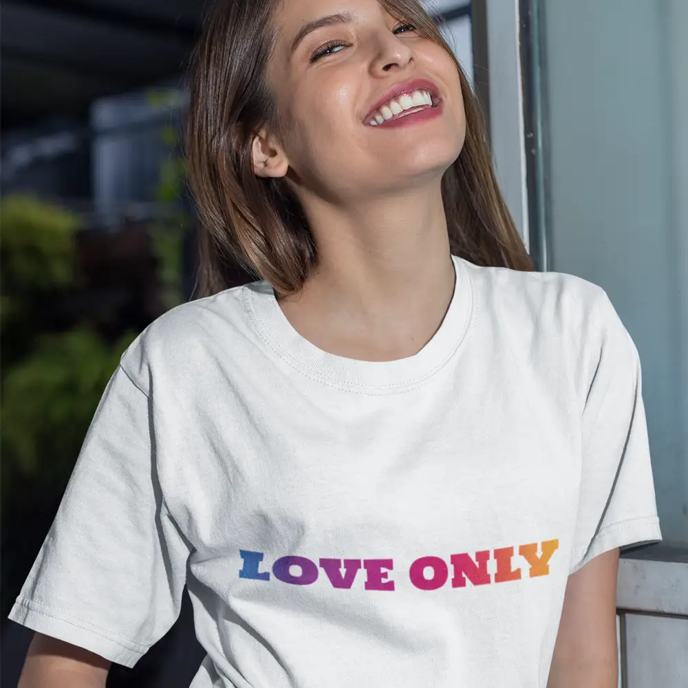 White Love Only Print Jersey Short Sleeve Tee for a stylish, casual look