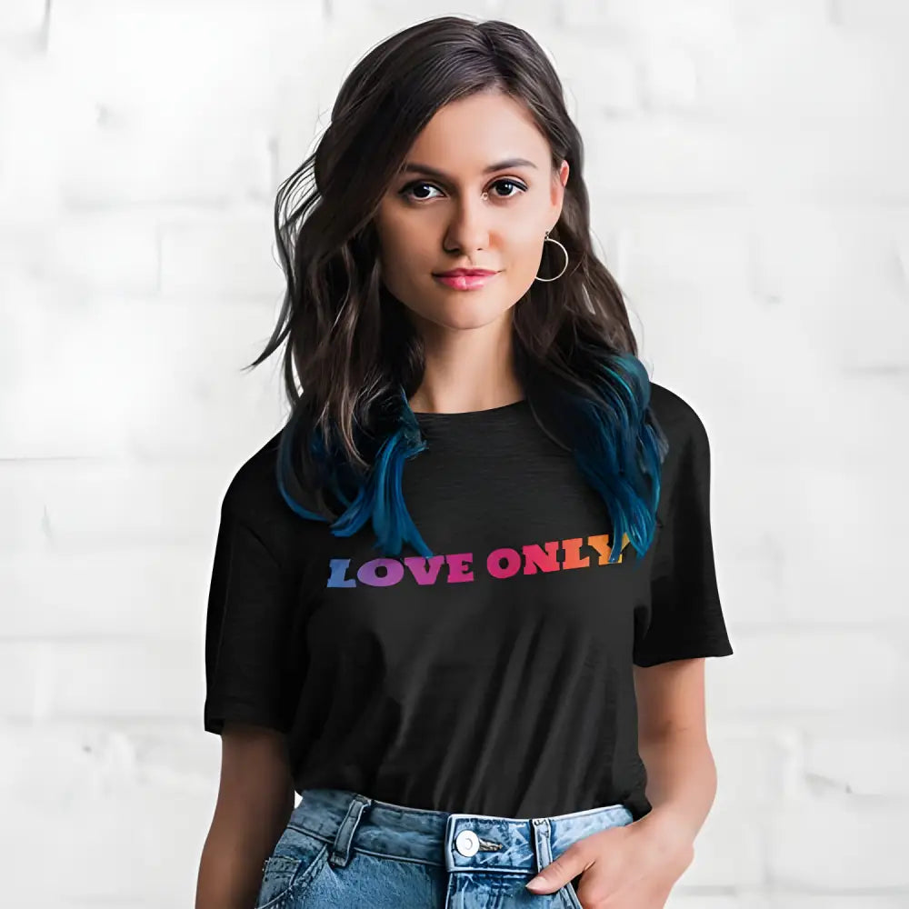 Black Love Only Print Jersey Short Sleeve Tee with colorful print design