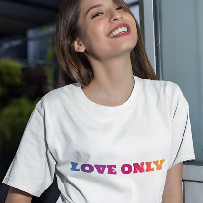 White LOVE ONLY print jersey short sleeve tee for a trendy, casual look