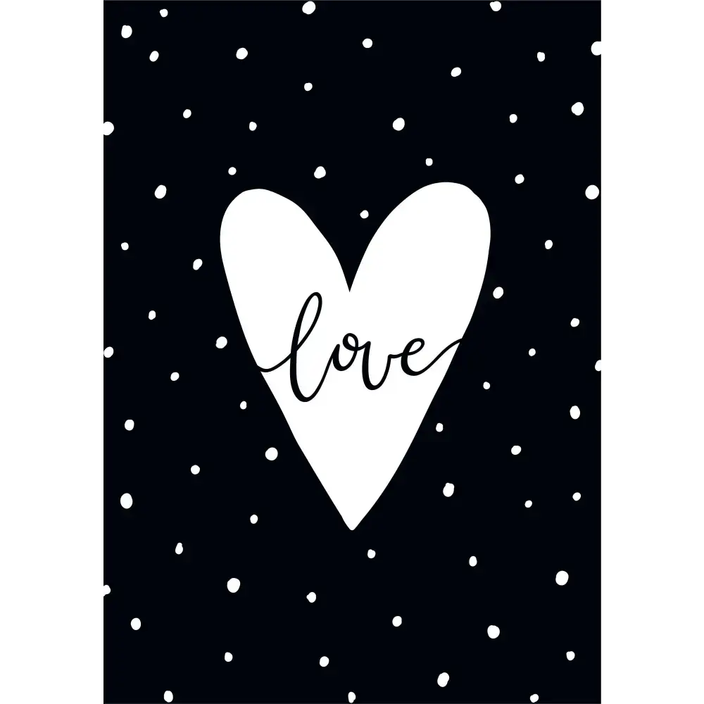 Black and white love heart in Love Script Wall Art Heart Print design