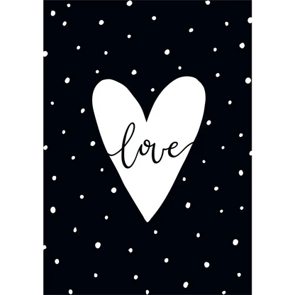 Black and white love heart in Love Script Wall Art Heart Print design