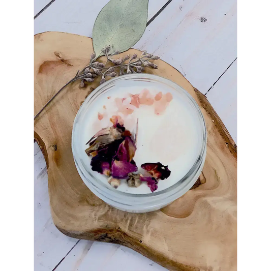 Scented Love Spell Ritual Candle with floral and crystal accents for positive vibes