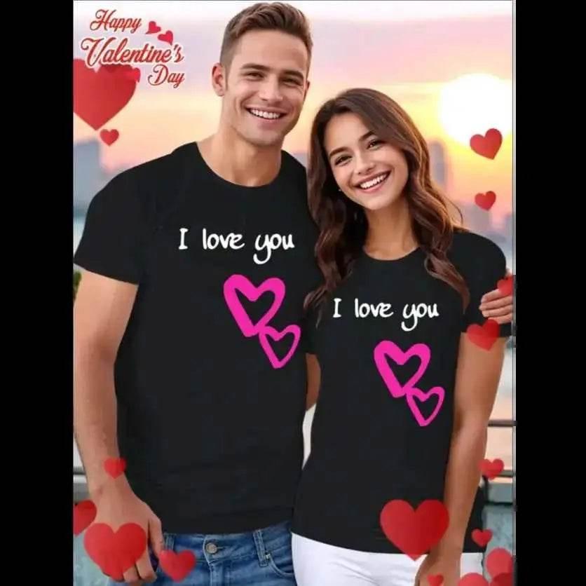 Love Valentine's Day T-Shirt for Couples Short Sleeved - Estalios