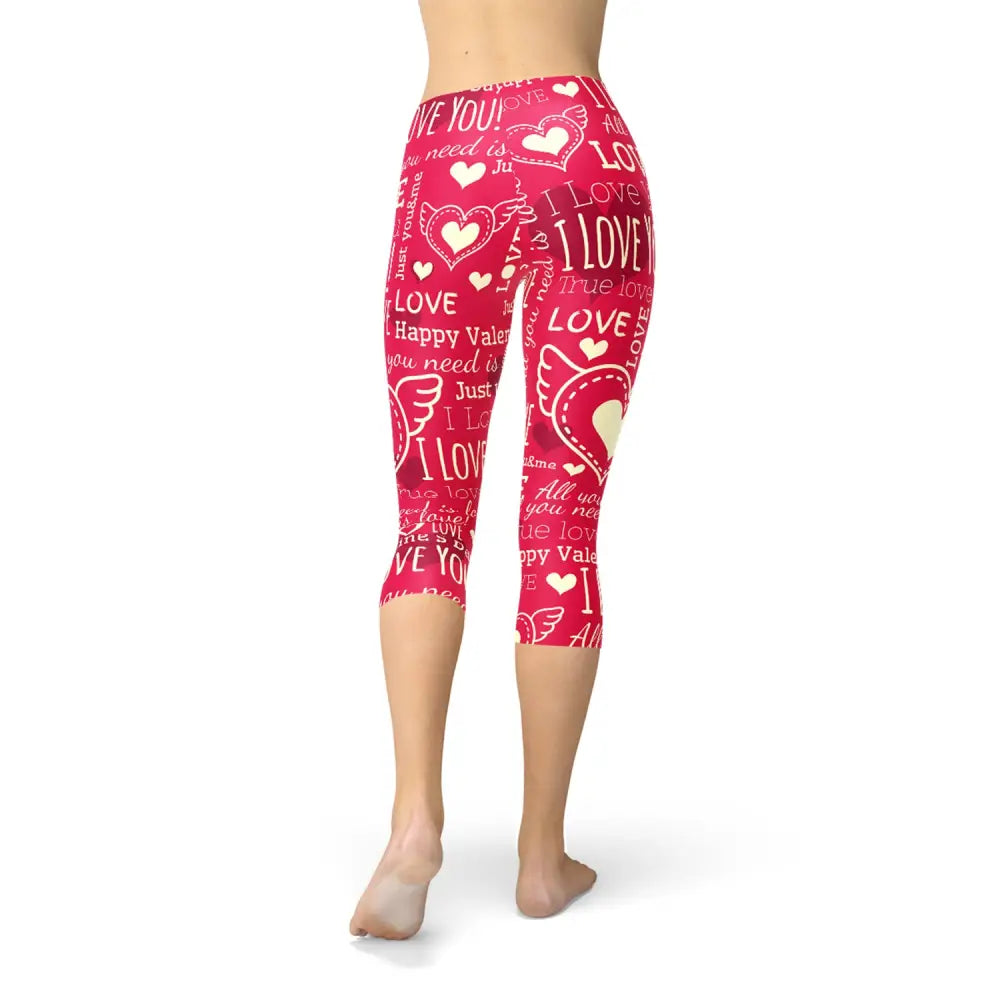 Lovely Red Capri Leggings with Hearts perfect for showing off love hearts red capri style