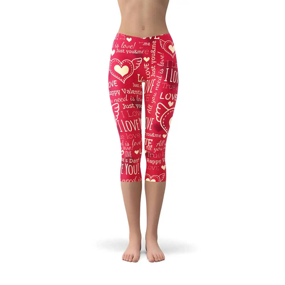 Lovely Red Capri Leggings with Hearts perfect for showing love this Valentine’s Day