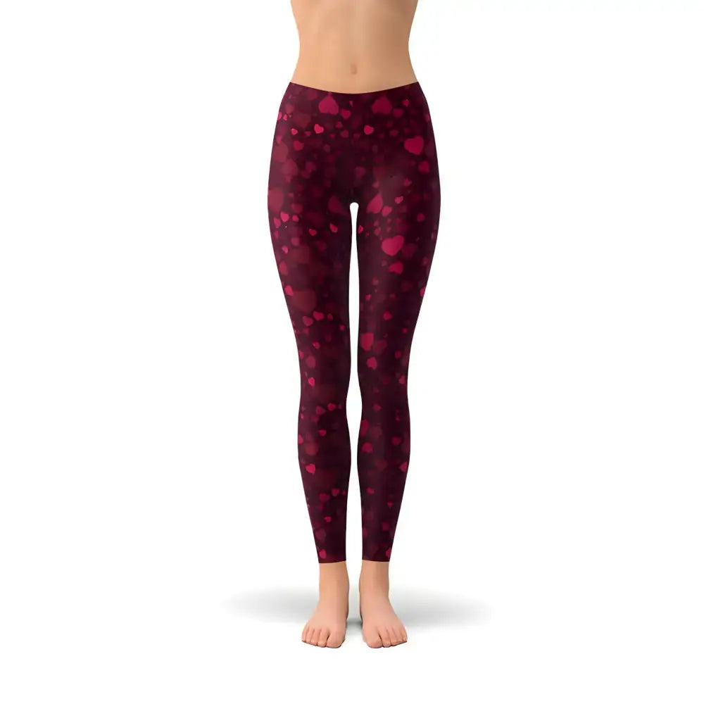 Burgundy heart-patterned leggings from Lovely Red Heart Leggings in comfy fabric blend