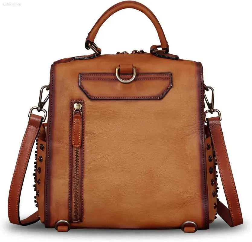LRTO Vintage Genuine Leather Backpack for Women - Convertible Satchel & Rucksack - Stylish Casual Cowhide Handbag in Brown - Perfect Daypack for Everyday Use - Estalios