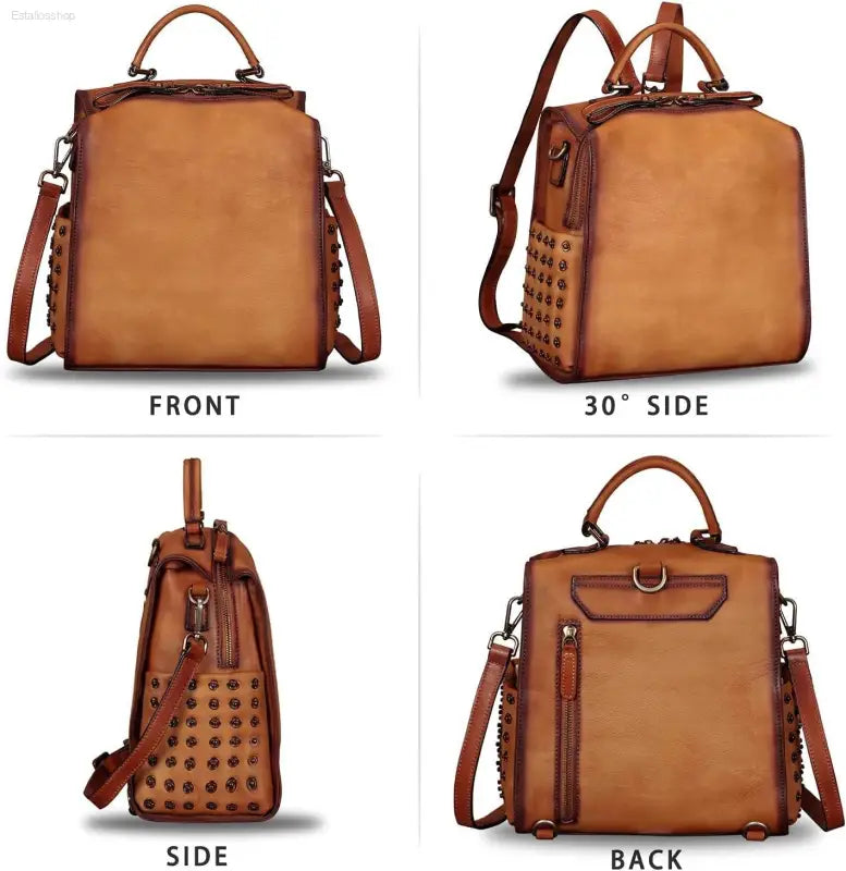 LRTO Vintage Genuine Leather Backpack for Women - Convertible Satchel & Rucksack - Stylish Casual Cowhide Handbag in Brown - Perfect Daypack for Everyday Use - Estalios