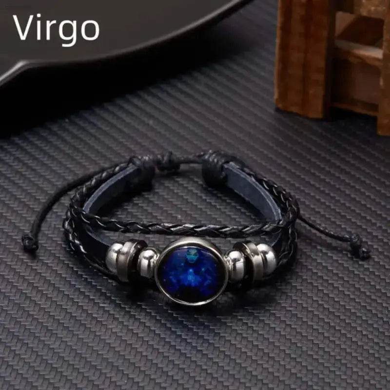 Luminous Zodiac Sign Wrap Bracelets with Vintage Multilayer Leather for Stylish Men and Women, perfect for astrology lovers.