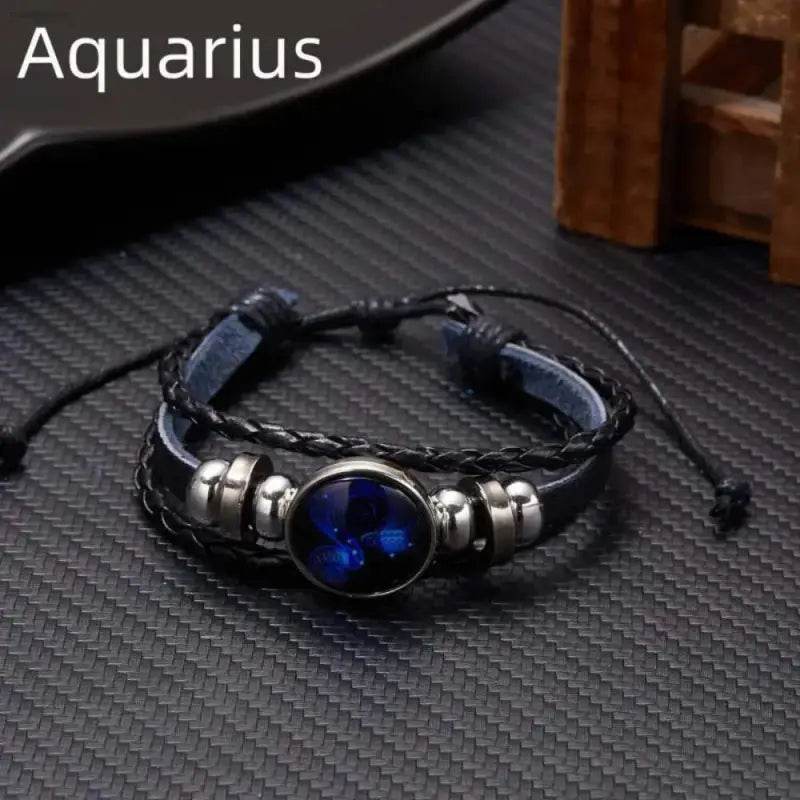 Stylish Luminous Zodiac Sign Wrap Bracelets with Vintage Multilayer Leather for men and women, perfect cosmic charm gift.