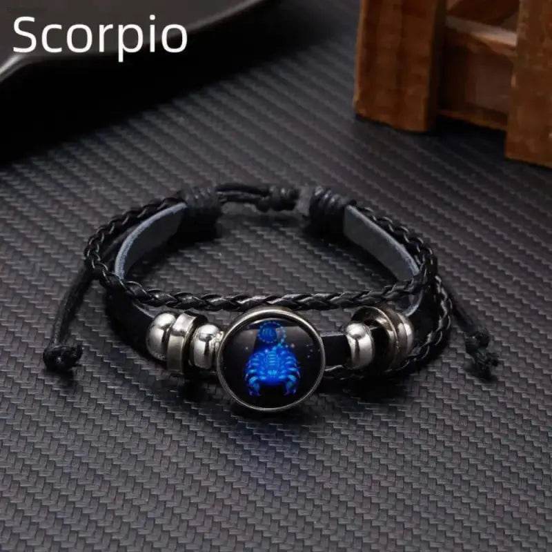 Stylish Luminous Zodiac Sign Wrap Bracelets with Vintage Multilayer Leather for Men and Women, perfect for astrology lovers.