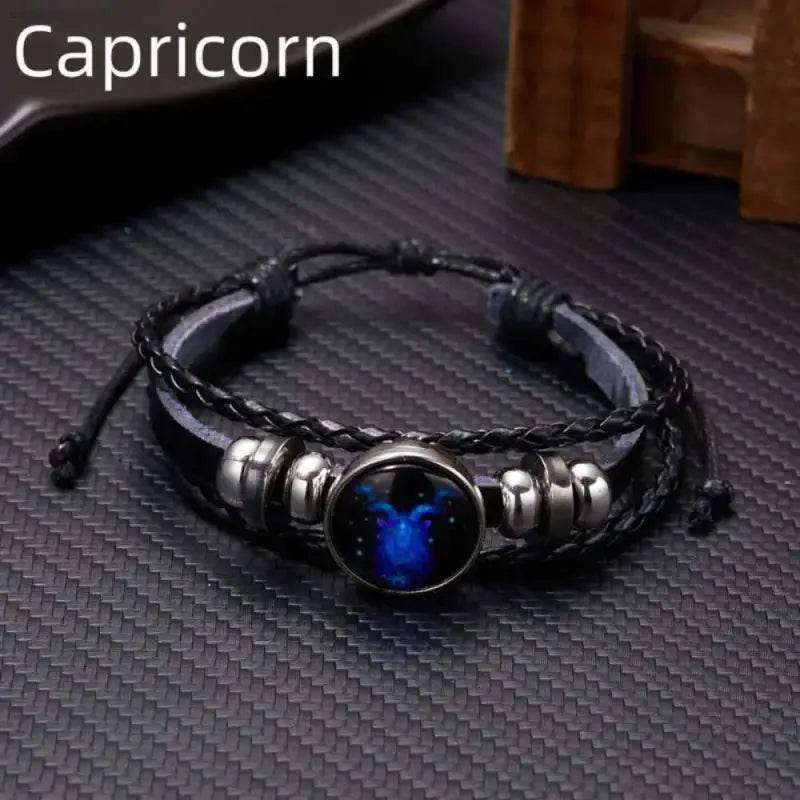 Stylish Luminous Zodiac Sign Wrap Bracelets with Vintage Multilayer Leather, perfect for men and women’s unique fashion.