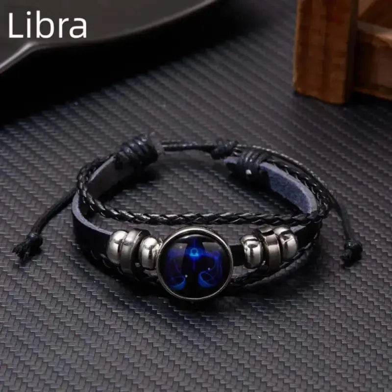 Luminous Zodiac Sign Wrap Bracelets with Vintage Multilayer Leather for Stylish Men and Women, perfect for cosmic charm.
