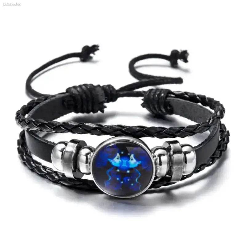 Luminous Zodiac Sign Wrap Bracelets with Vintage Multilayer Leather for Stylish Men and Women, ideal for unique gifts.