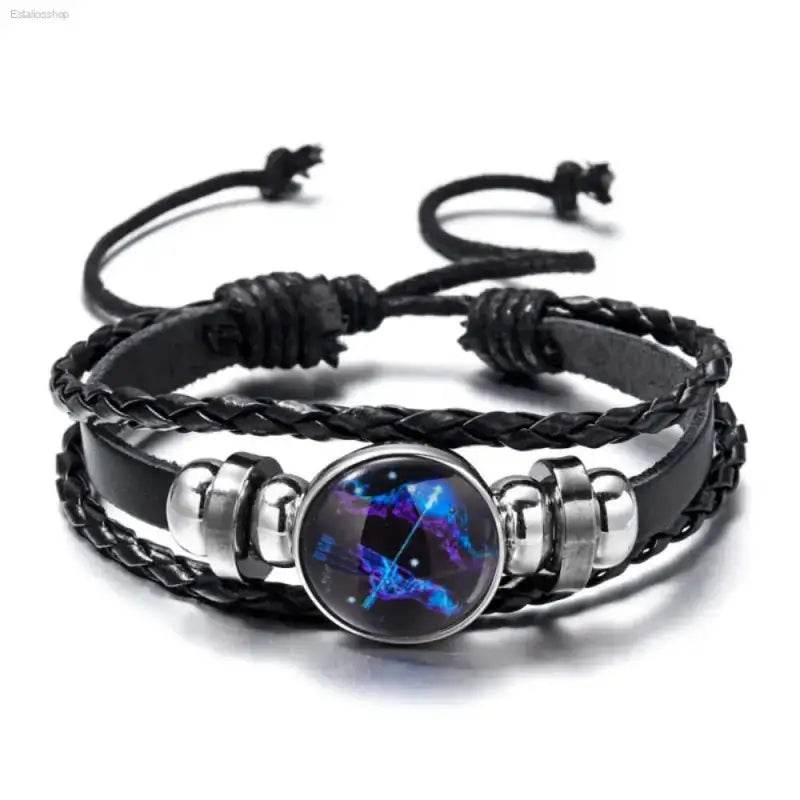 Stylish Luminous Zodiac Sign Wrap Bracelets with Vintage Multilayer Leather for both men and women, perfect for gifts.