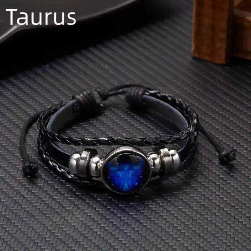 Stylish Luminous Zodiac Sign Wrap Bracelets with Vintage Multilayer Leather for men and women, perfect for gifting.